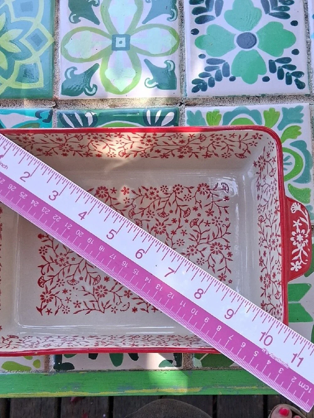 Artisan Pink Floral Rectangular Ceramic Bakeware